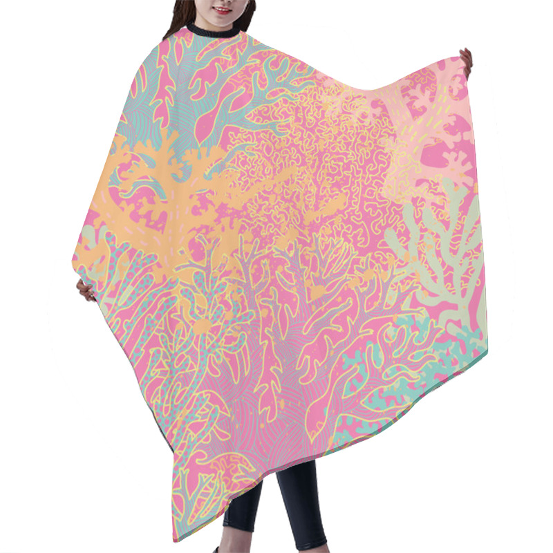 Personality  Bright Underwater Seamless Pattern With Beautiful Corals. Hair Cutting Cape