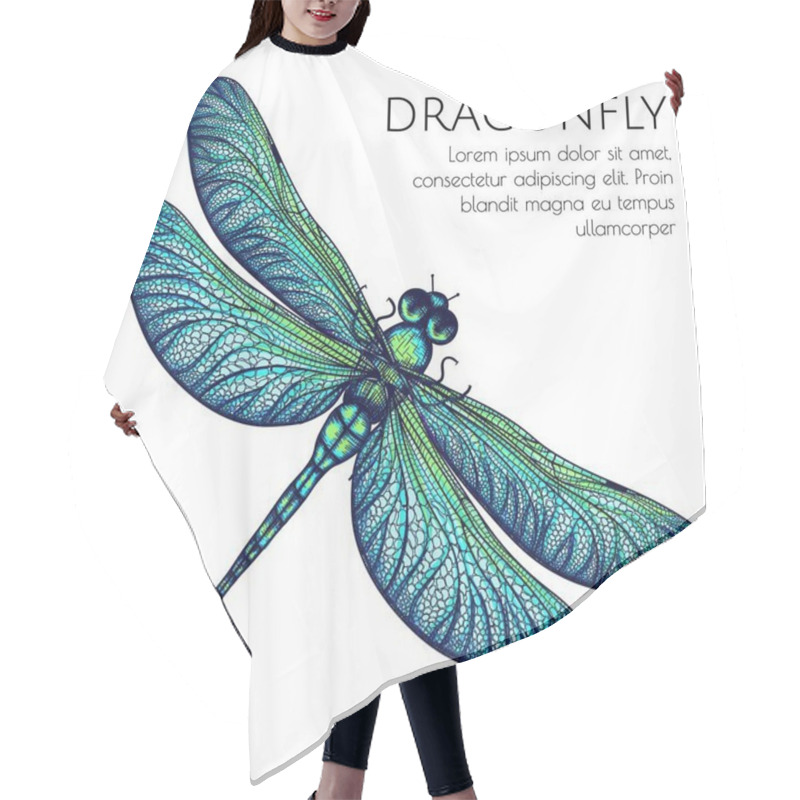 Personality   Vector Illustration Of A Green-blue Dragonfly Hair Cutting Cape