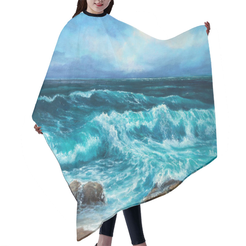 Personality  Original Oil Painting Of  Ocean And Cliffs On Canvas.Modern Impressionism Hair Cutting Cape