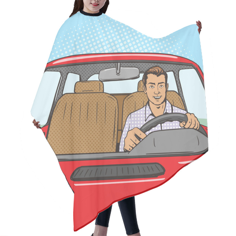 Personality  Man Drive Car Pop Art Style Vector Hair Cutting Cape