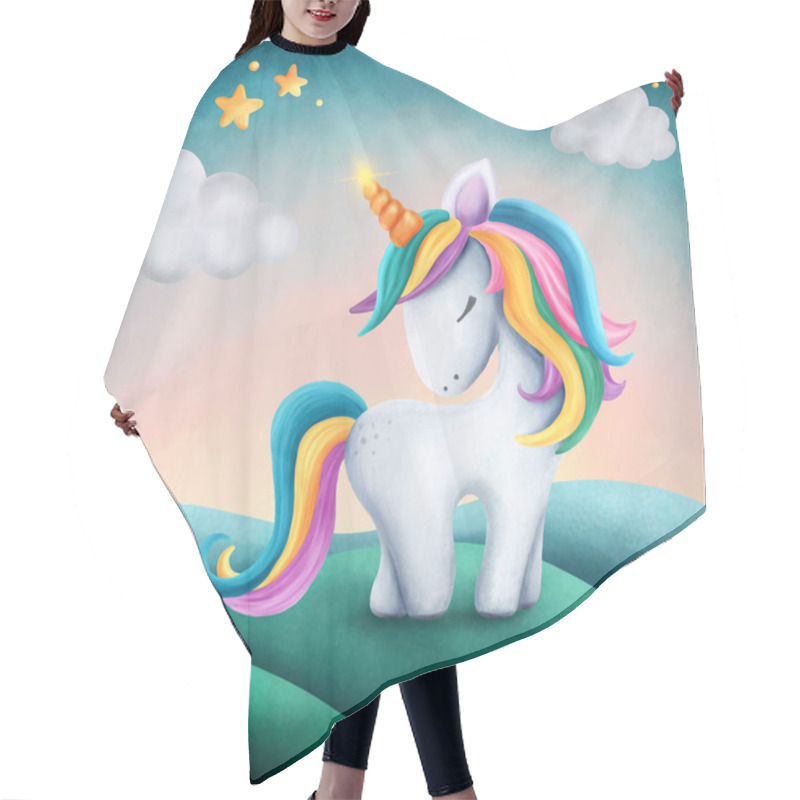 Personality  Digital Illustration Of A Little Cute Unicorn Hair Cutting Cape