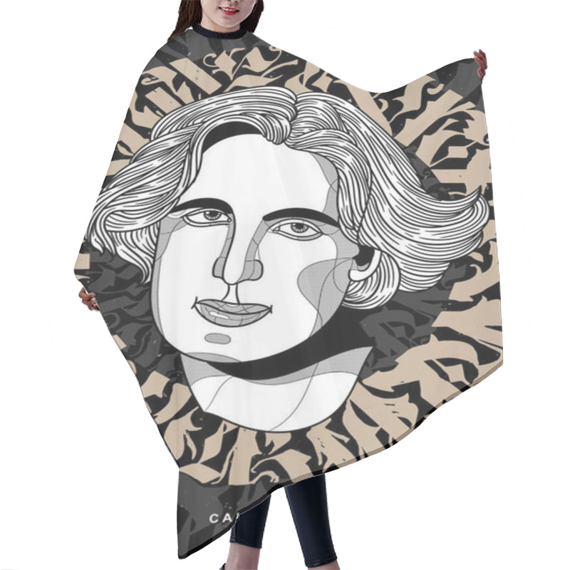 Personality  Vector Lines Classical Hand Drawn Illustration. Oscar Wilde  Hair Cutting Cape