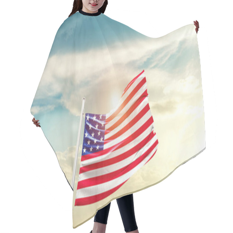 Personality  United States Waving Flag In Beautiful Sky With Sun Hair Cutting Cape