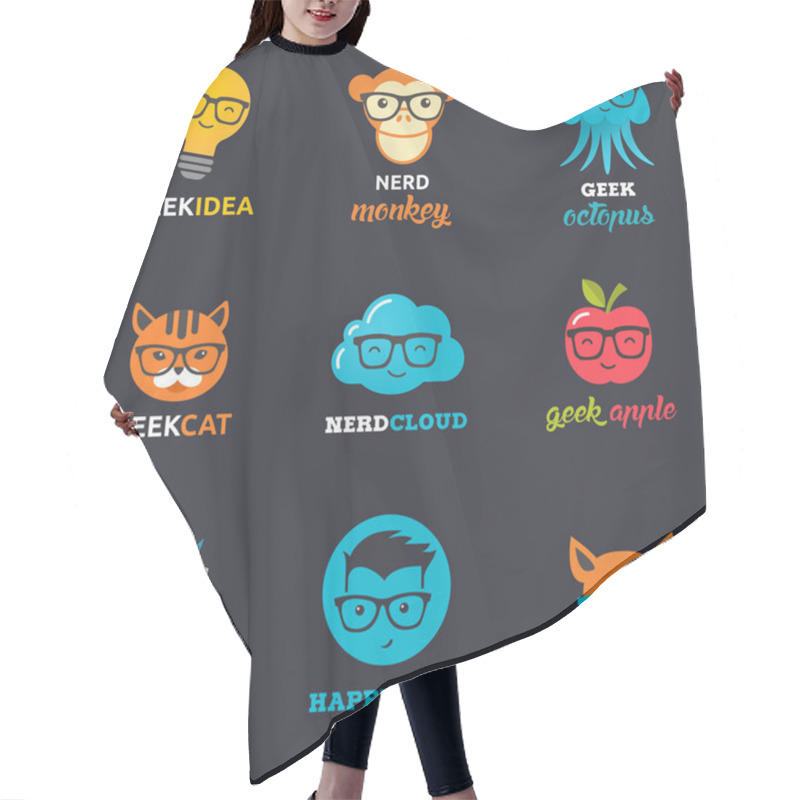 Personality  Geek, Nerd, Smart Hipster Icons - Animals And Symbols Hair Cutting Cape