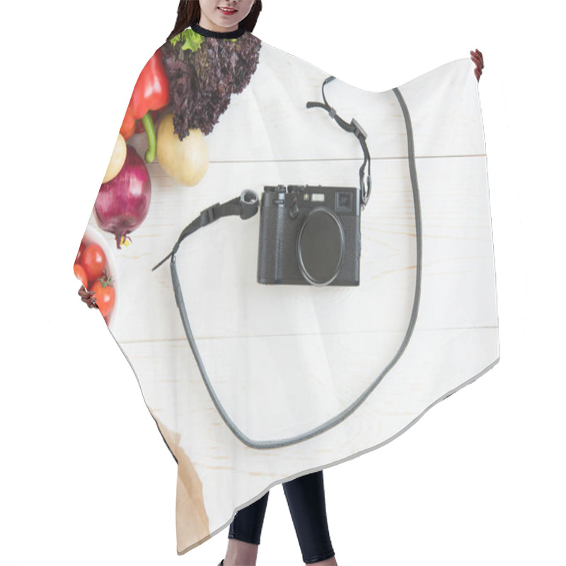 Personality  Photo Camera With Vegetables And Spices  Hair Cutting Cape