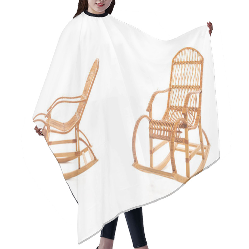 Personality  Wooden Rocking Chairs On White Background Hair Cutting Cape