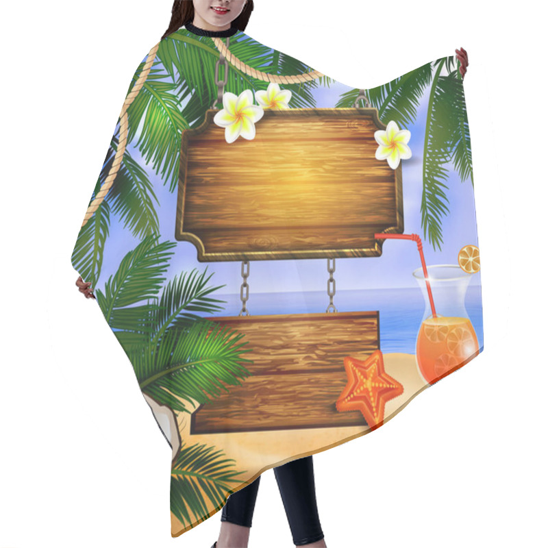 Personality  Beautiful Beach View With Wooden Board Hair Cutting Cape