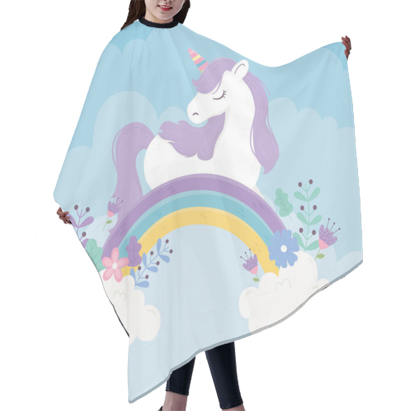 Personality  Unicorn Rainbow Flowers Clouds Sky Fantasy Magic Dream Cute Cartoon Hair Cutting Cape