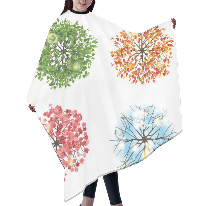 Personality  Tree Icon In 4 Different Seasons - Top View Hair Cutting Cape