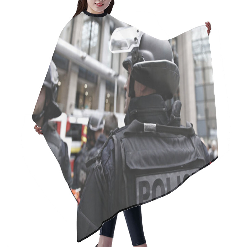 Personality  Demonstration In Managing The Consequences Of A Terrorist Attack By Members Of French Special Police Forces And Intervention Brigade Inside The EU Council Building In Brussels Belgium, Dec. 9 2016  Hair Cutting Cape