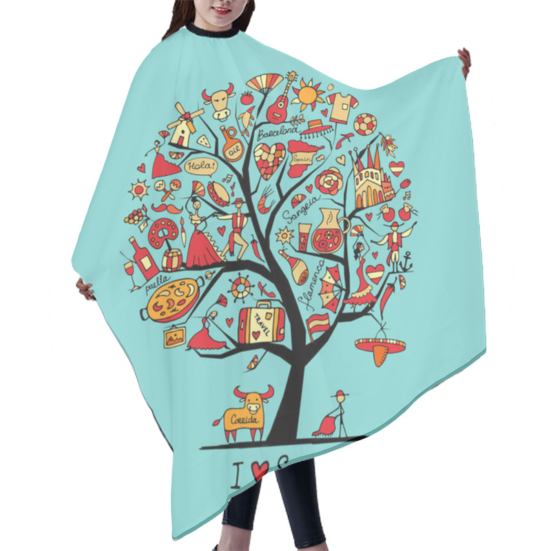 Personality  Art Tree With Spain Symbols For Your Design Hair Cutting Cape