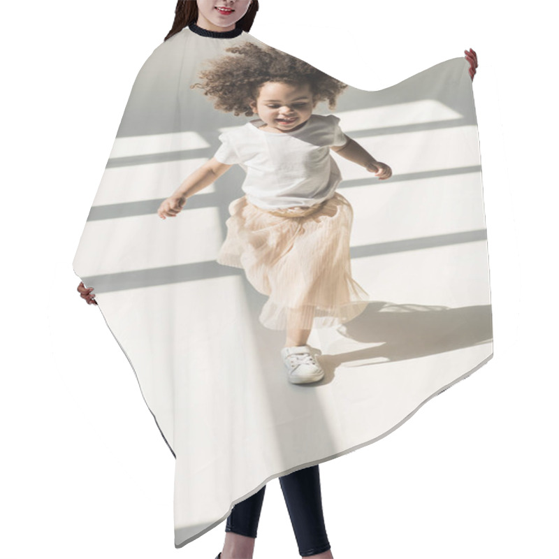 Personality  Baby Girl In White Studio Hair Cutting Cape