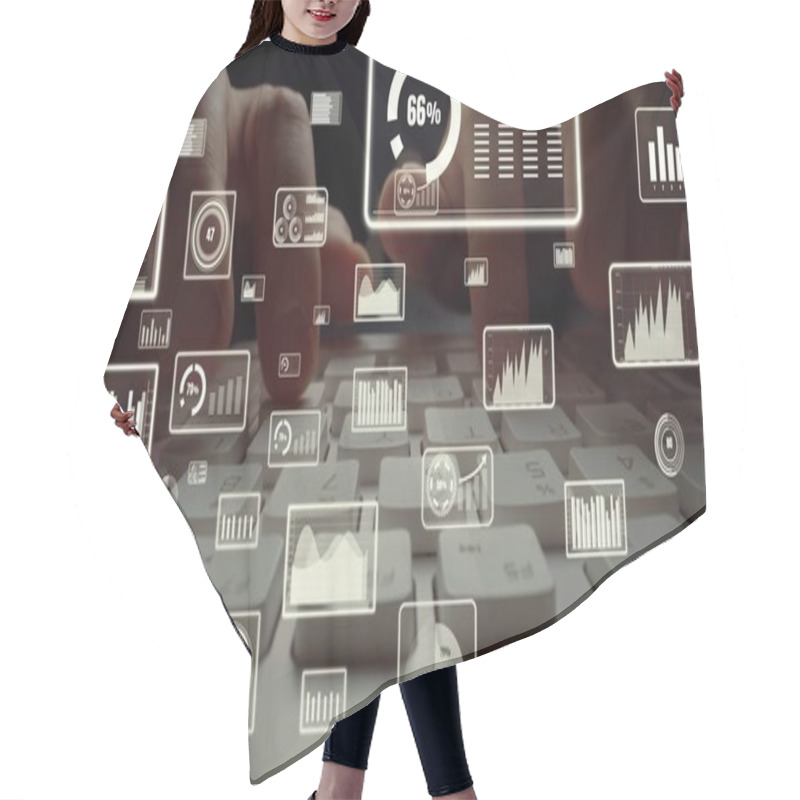 Personality  Creative Visual Of Business Big Data And Finance Analysis On Computer Hair Cutting Cape