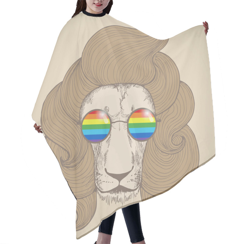 Personality  Portrait Of A Lion With A Chic Haircut Hair Cutting Cape