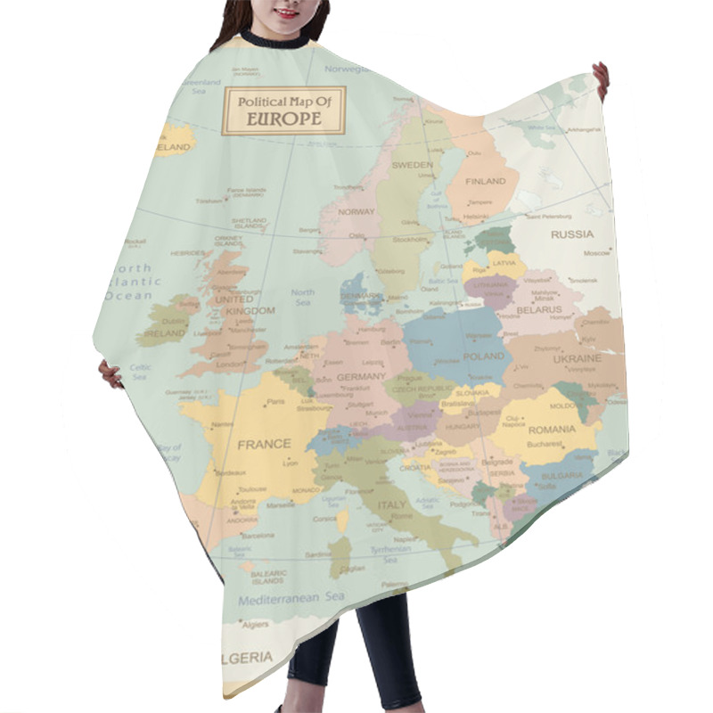 Personality  Europa-highly Detailed Map. Hair Cutting Cape