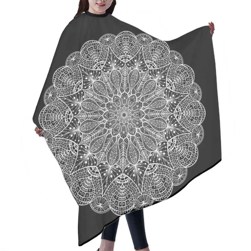 Personality  Silver Mandala On Black Background. Mandala Art Hair Cutting Cape