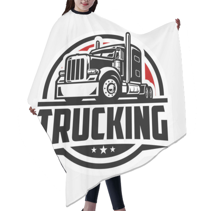 Personality  Trucking Circle Emblem Logo Vector. Best For Trucking Related Industry Hair Cutting Cape