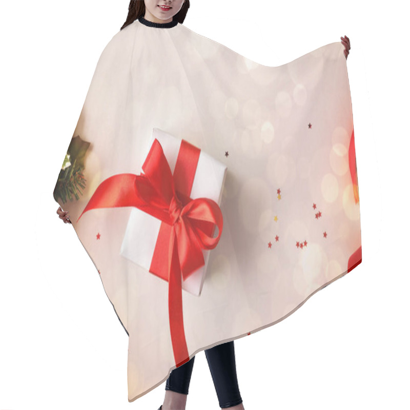 Personality  Gift And Christmas Background On Table Top With Bokeh Hair Cutting Cape