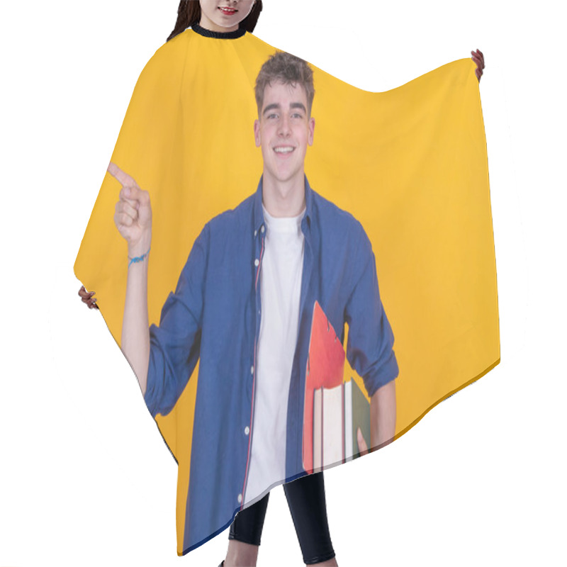 Personality  Teen Boy With Books Isolated On Background Hair Cutting Cape