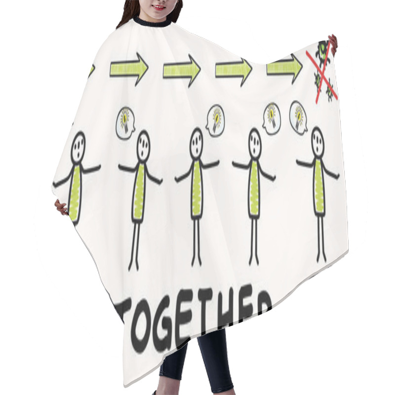 Personality  Corona Virus Crisis, Together Work As One Banner. Defeat Covid 19 Stickman Infographic. Community Help Social Media Clipart. Viral Pandemic Support Message. Outreach Get Through This Concept Poster  Hair Cutting Cape