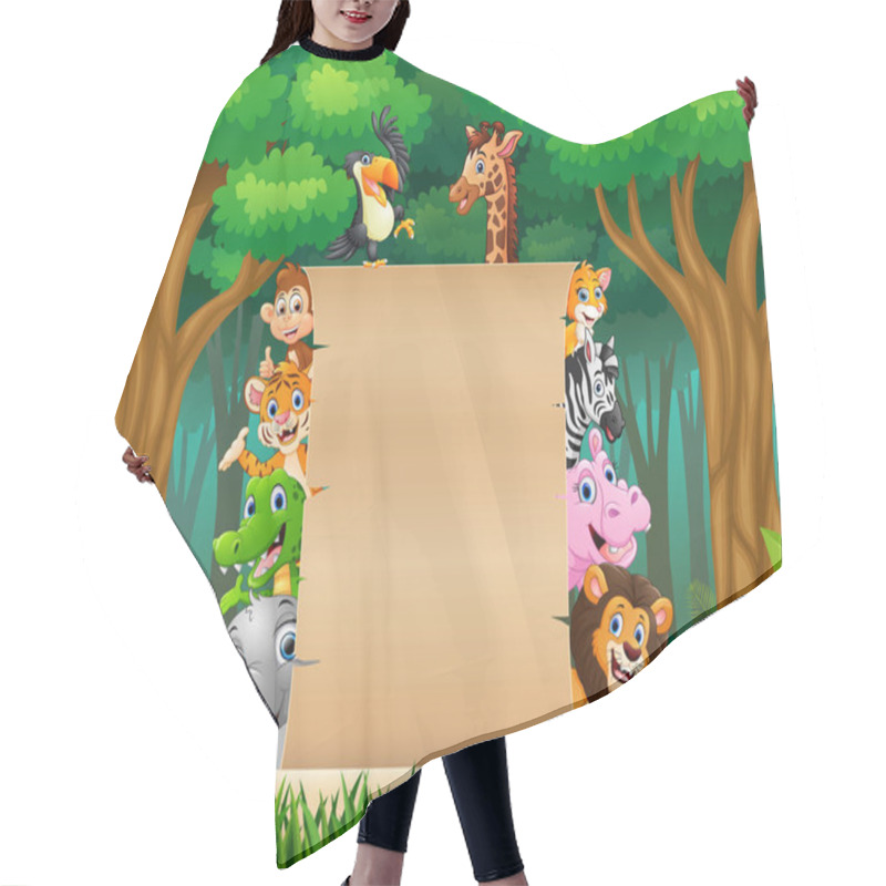 Personality  Illustration Of Animals With A Blank Sign Paper Hair Cutting Cape