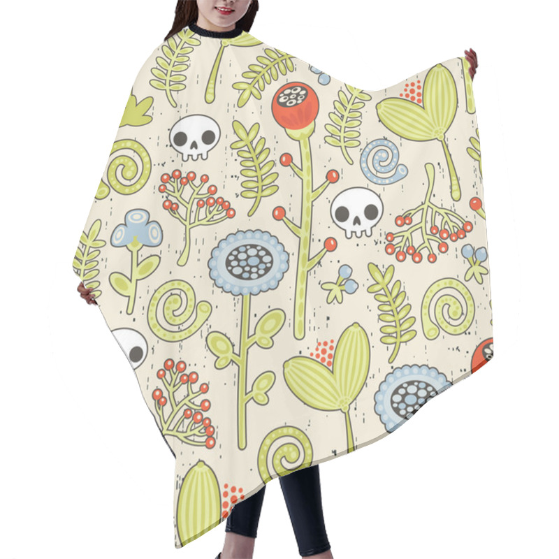 Personality  Skulls And Flowers Seamless Background. Hair Cutting Cape