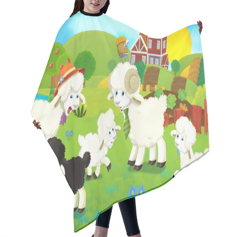 Personality  Cartoon Illustration With Sheep Family On The Farm Hair Cutting Cape