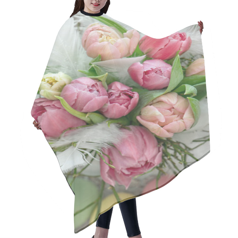 Personality  Fresh Tulips With Water Drops And Easter Eggs Hair Cutting Cape