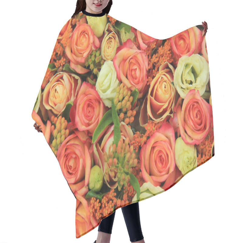 Personality  Orange And Yellow Roses In A Bright Bridal Bouquet Hair Cutting Cape