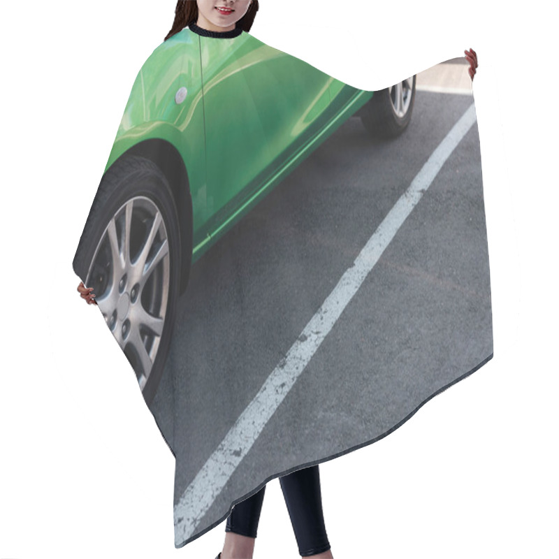 Personality  Detail Of Green Shiny Car On Parking Lot  Hair Cutting Cape