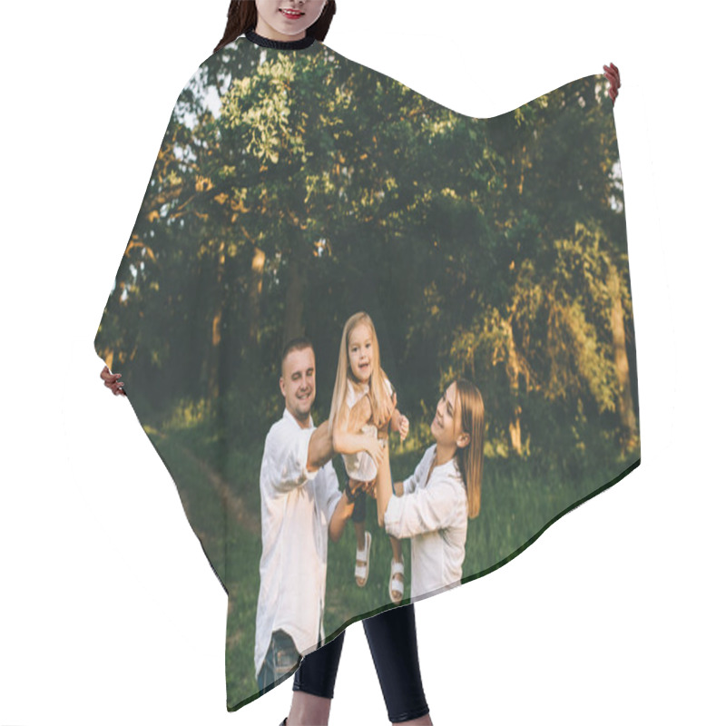 Personality  Portrait Of Family Having Fun Together In Forest On Summer Day Hair Cutting Cape