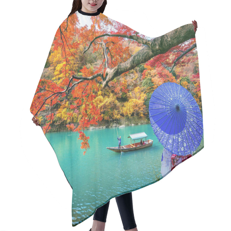 Personality  Asian Woman Wearing Japanese Traditional Kimono At Arashiyama In Autumn Season Along The River In Kyoto, Japan. Hair Cutting Cape