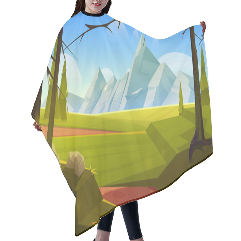 Personality  Cartoon Nature Landscape With Mountains And Field Hair Cutting Cape