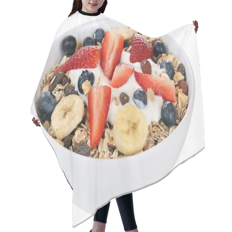 Personality  Fruit Muesli For Breakfast In Bowl With Fruits Like Banana And S Hair Cutting Cape