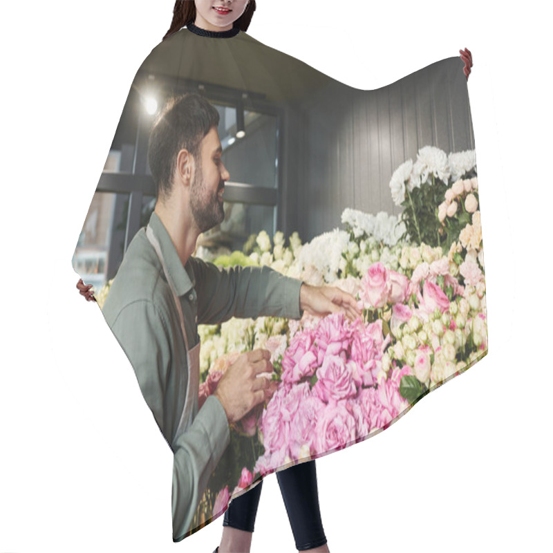 Personality  A Skilled Florist Delicately Arranges Stunning Pink Roses Among A Variety Of Blooms In His Shop. Hair Cutting Cape