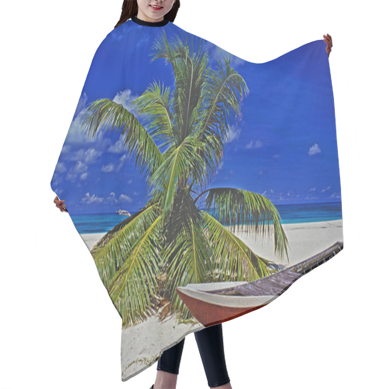 Personality  Beach With Palm Tree And Small Boat In The Seychelles Hair Cutting Cape