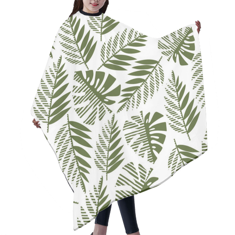 Personality  Seamless Pattern Of Tropical Leaves, Vector Illustration Leafs Of Areca Palm, Philodendron, Monstera, Fern Hair Cutting Cape