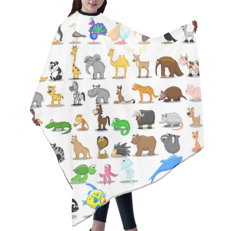 Personality  Lion, Kangaroo, Giraffe, Elephant, Camel, Antelope, Hippo, Tiger, Zebra, Rhinoceros Hair Cutting Cape