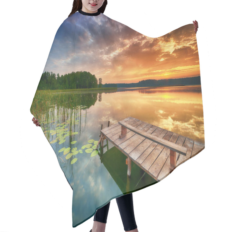 Personality  Beautiful Summer Sunrise Over Lake Hair Cutting Cape