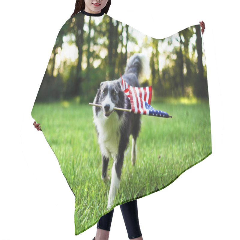 Personality  Happy Dog Playing Outside And Carrying The American Flag Hair Cutting Cape