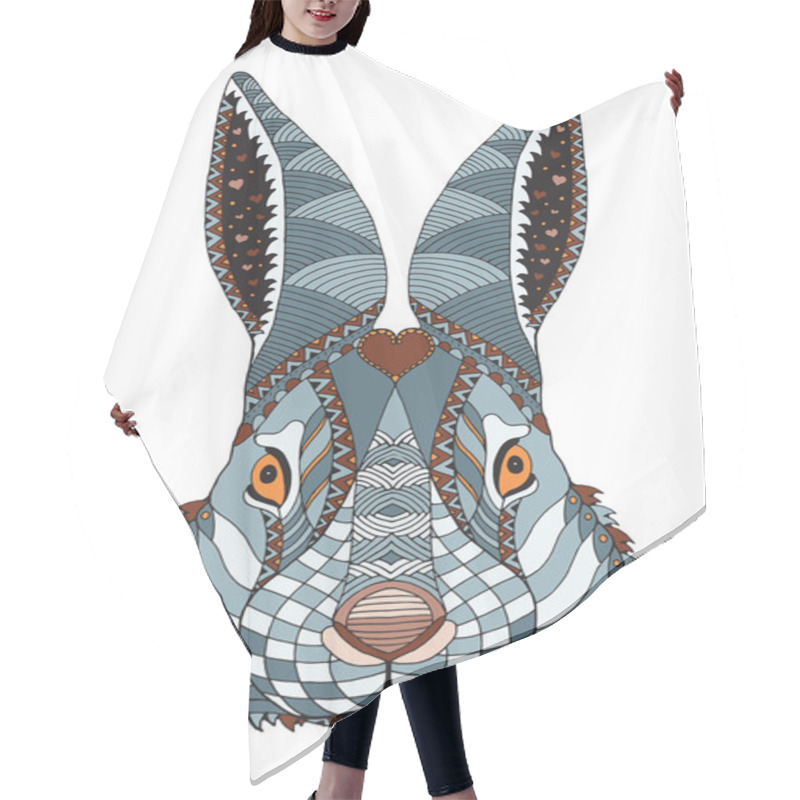 Personality  Rabbit Head Zentangle Stylized, Vector, Illustration, Pattern, Freehand Pencil, Hand Drawn. Zen Art. Color. Hair Cutting Cape