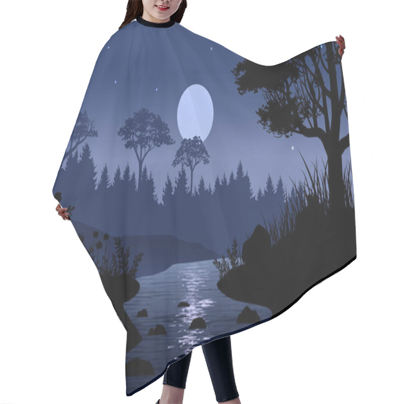 Personality  River And Forest Night Landscape Illustration Hair Cutting Cape