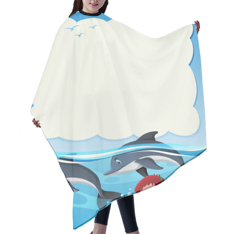 Personality  Border Template With Boy Diving With Two Dolphins Hair Cutting Cape