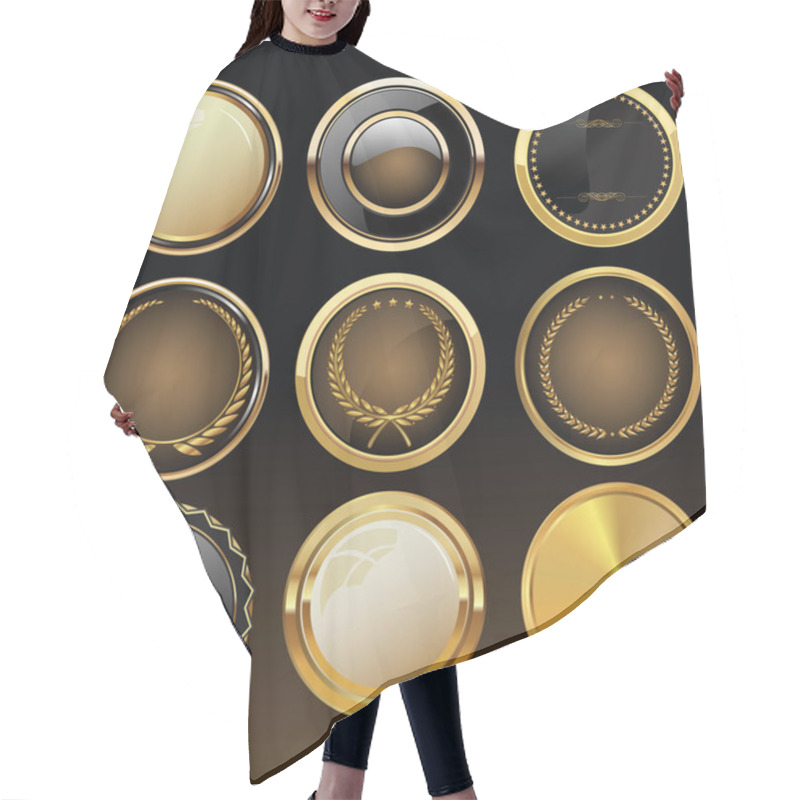 Personality  Vector Badges Of Gold And Black Seal Set Hair Cutting Cape