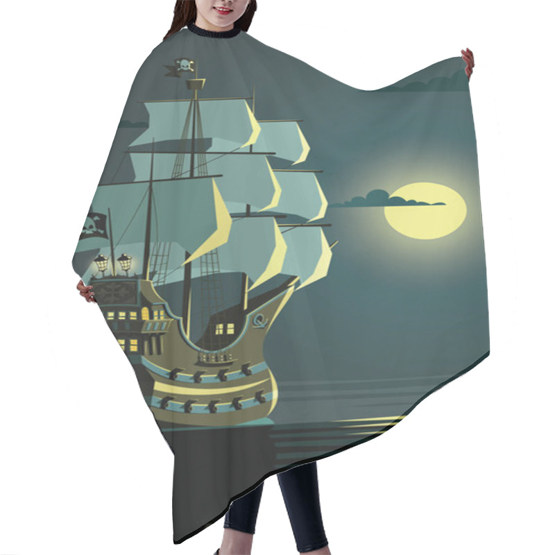 Personality  Lonely Pirate Ship On A Night Open Sea Hair Cutting Cape