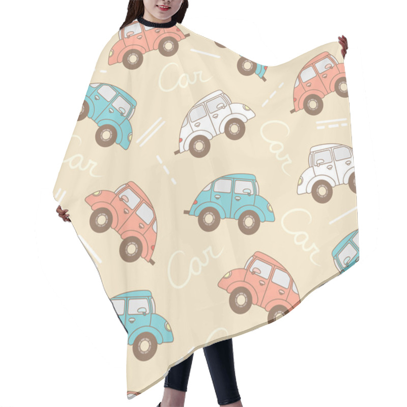 Personality  Vector Pattern With Cartoon Cars For Use In Design Hair Cutting Cape