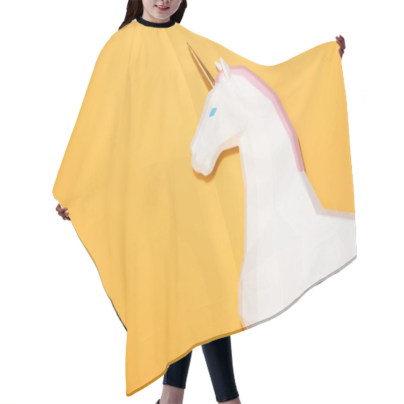 Personality  Side View Of Decorative Unicorn Standing On Yellow Background  Hair Cutting Cape