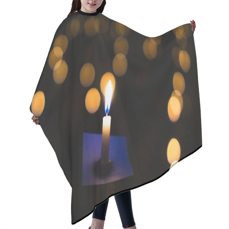 Personality  Candle Flame At Night With Bokeh On Dark Background With Go Light Blessed Is The Light Of Holiness And Miracles. Hair Cutting Cape