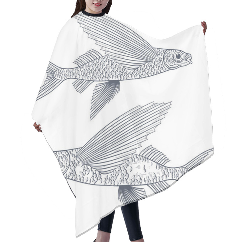 Personality  Exocoetidae Or Flying Fish Hand Drawing Hair Cutting Cape