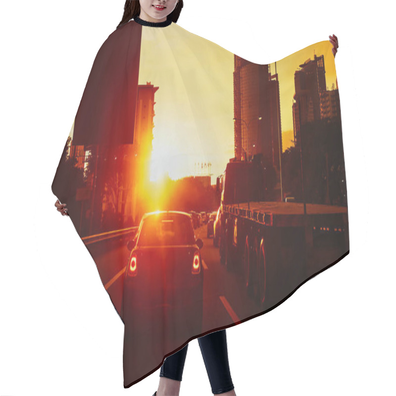 Personality  Busy City Silhouette Traffic Road . Evening Scene . Hair Cutting Cape